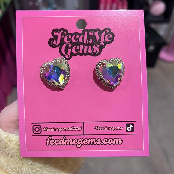 Feed Me Gems Signature Heart Stud Earrings Clear AB, Pink, OR Volcano NWT - Picture 13 of 13